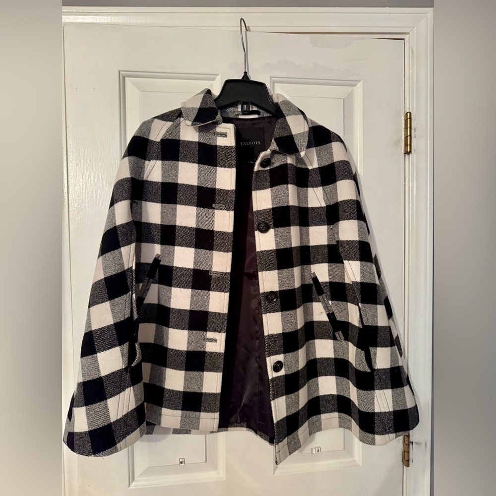 Black and White Talbots Checkered Cape Coat